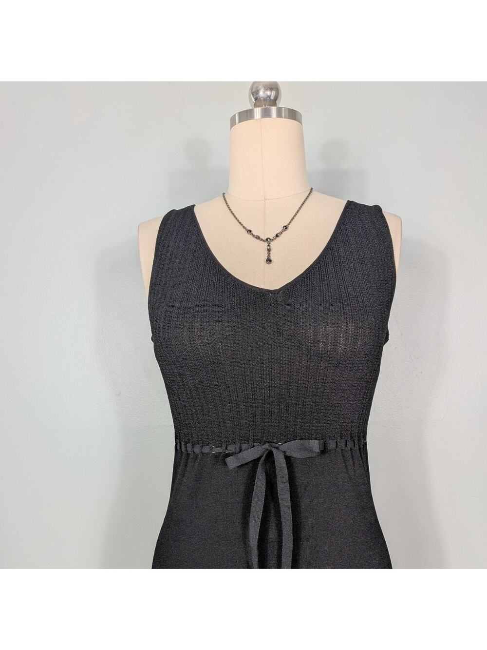 Ann Taylor Midi Dress L Black Vintage 90S Ribbon Bow Sweater Minimalist Coquette
